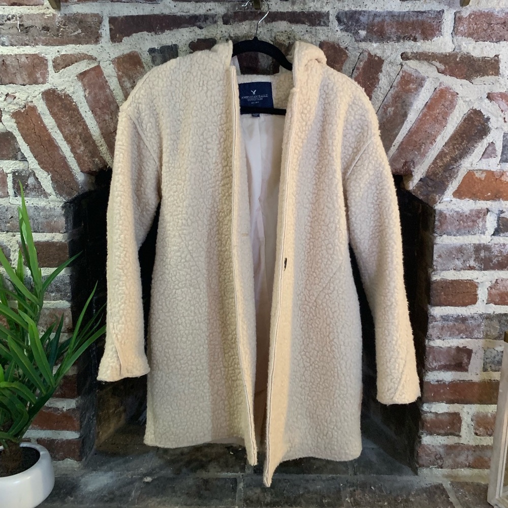 American Eagle Cream Teddy Coat with Hood